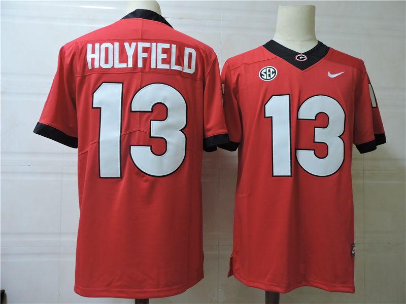 Men Georgia Bulldogs 13 Holyfield Red Nike 2025 NCAA Jersey